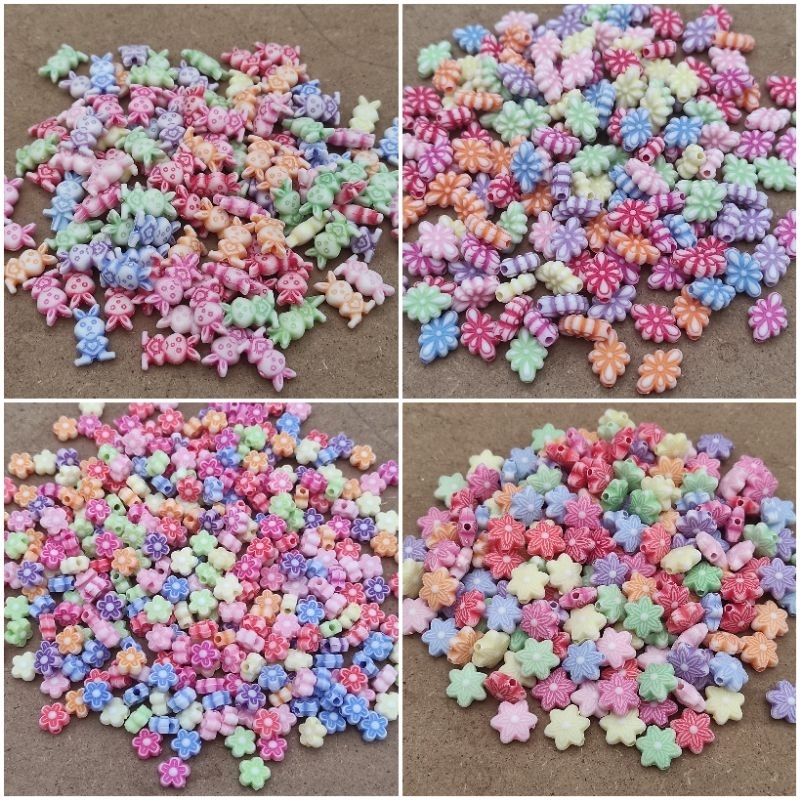 35 - 200pcs manik mote warna warni / manik corak aplikasi gelang kalung