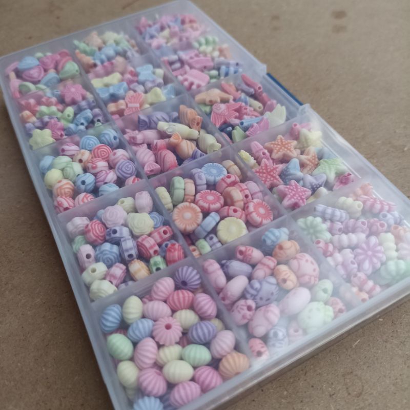 Paket manik kotak +senar elastis