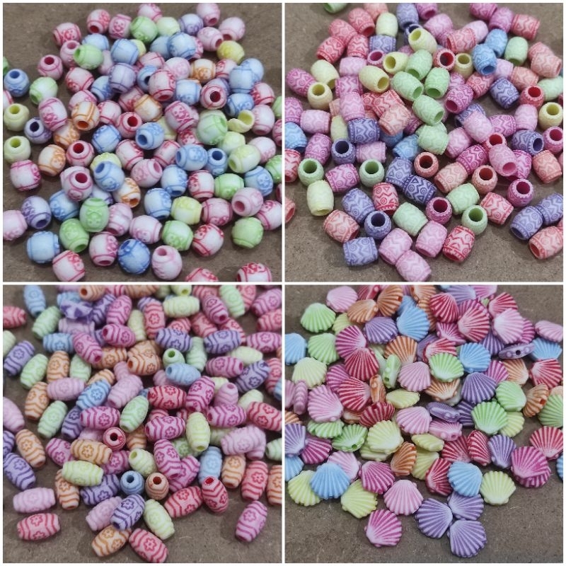 35 - 200pcs manik mote warna warni / manik corak aplikasi gelang kalung